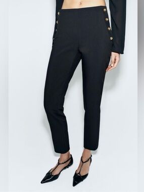 Zara Collection Black with Gold Buttoned Straight Leg Pants Size L